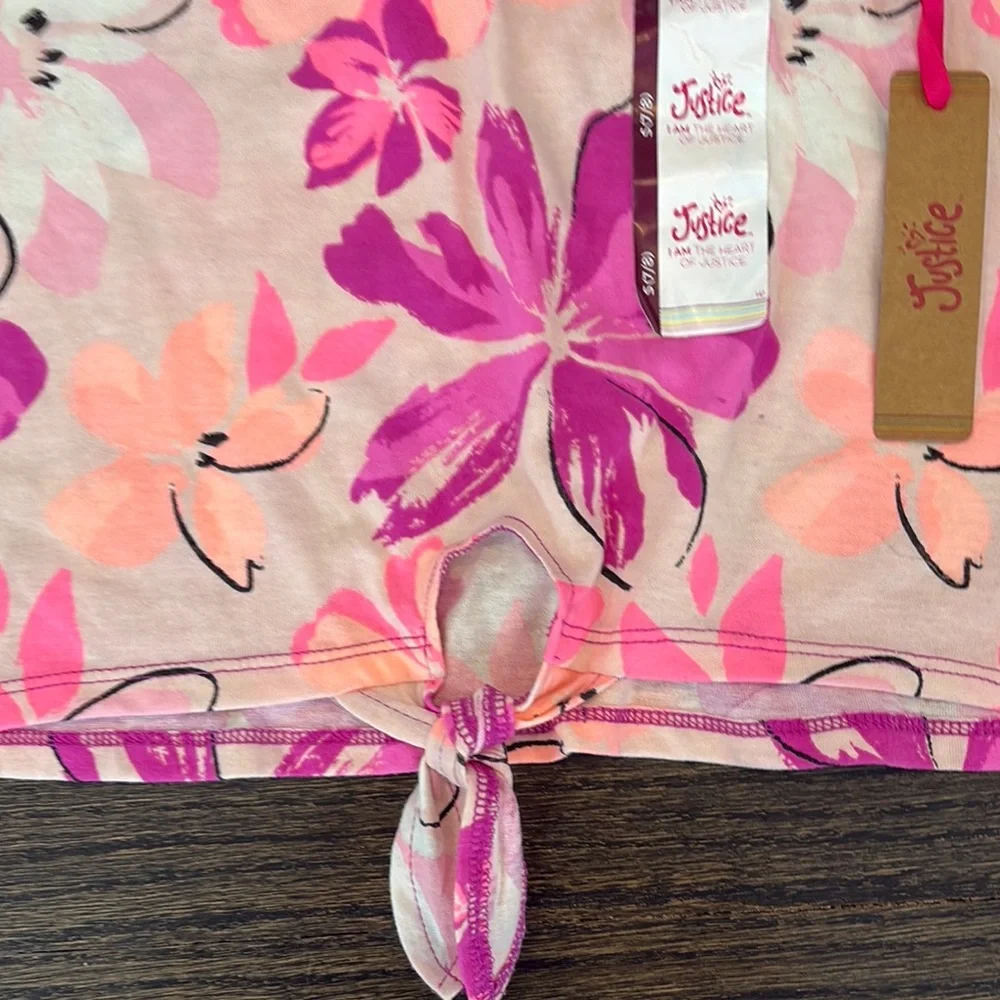 NWT- Justice Girls' Pink Floral Tank Top (size 7/8)